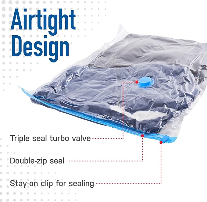 Spacesaver 6 Pack Variety Vacuum Seal Bags for Clothing, Travel, Blankets - Compression Bag with Hand Pump - Space Saver Vacuum Storage Bags for Bedding, Moving, Travel & Organization (2M, 2L&2XL)