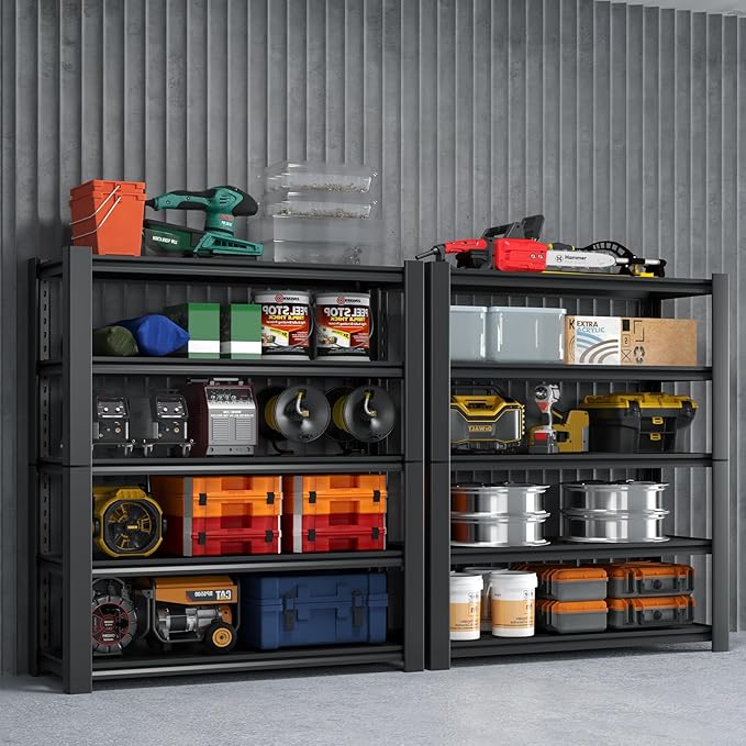 WOZBUD Heavy Duty 5-Tier Garage Storage Shelving Unit, Boltless Metal Rack for Garage Organization, Adjustable Freestanding Steel Shelf, Black, 76H x 60W x 24D