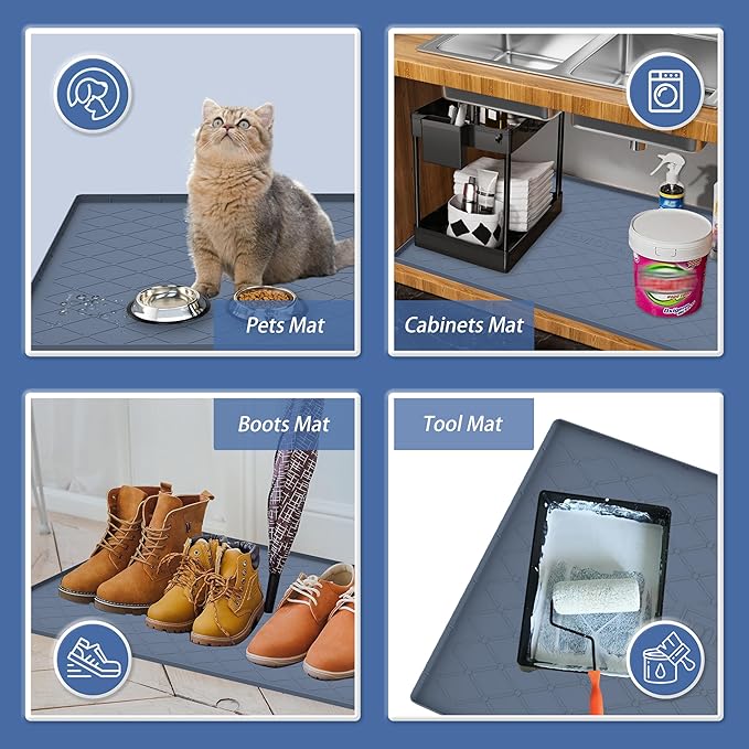 URMONA Under Sink Mat for Kitchen Waterproof, 34" x 22" Silicone Under Sink Mat for Shelf Liner Organizer, Cabinet Sink Protector Under Sink Liner for Bottom Kitchen, Bathroom(Khaki)