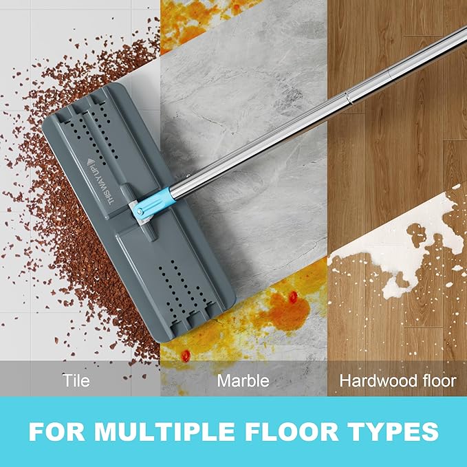 JOYMOOP Mop and Bucket Set with Wringer, Mops for Floor Cleaning, Wall Mop Cleaner with Long Handle, with 6 Reusable Microfiber Mop Pads - Grey+Cyan Blue