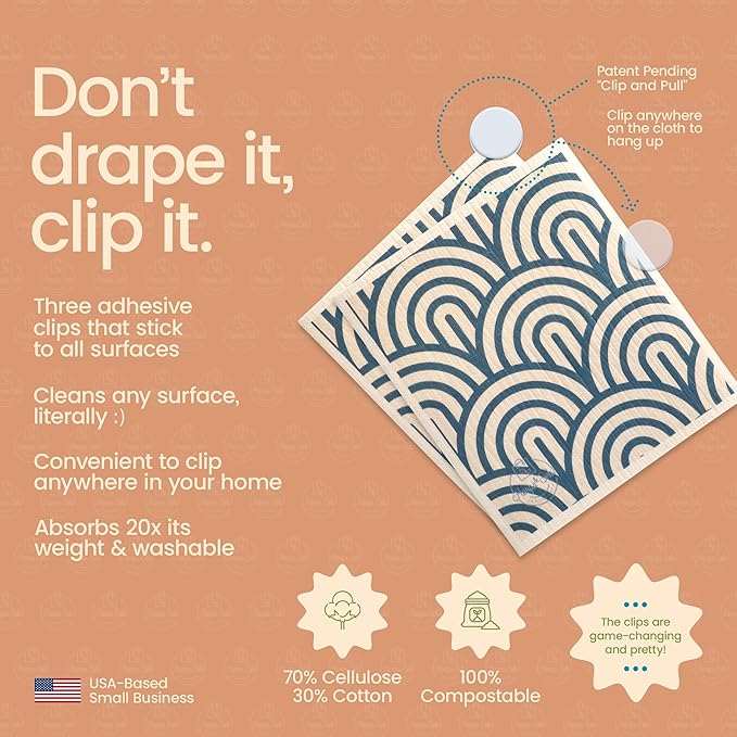 Harps&Seb Swedish Dishcloths for Kitchen Dishcloths - 6 Pack, Reusable Paper Towels with Clips, Super Absorbent Washable Non-Scratch Swedish Dish Towels, No Odor, Biodegradable