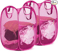 HOUSE AGAIN 2 Pcs Pop Up Laundry Hamper, Strong Mesh Laundry Baskets Collapsible, Hamper with Handles and Side Pocket, Portable Foldable Dirty Clothes for Dorm, Laundry room and Travel Storage, Pink