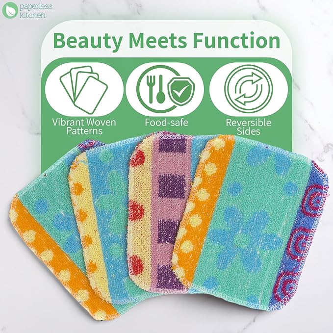 PaperlessKitchen Kitchen Dish Scrubbers | Soft Scrub for Dishes | Non-Scratch Cleaning Pads for Kitchen | Made from Cotton Fiber | Safe on All Surfaces | Long-Lasting & Easy to Clean | Pack of 8