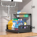 MERATIA Under Sink Organizer, 2 Tier Pull Out Cabinet Organizer,Slide out Metal Cabinet Organizers Multi-Purpose Drawer Shelf for Kitchen Bathroom Pantry Cabinet Closet Organization Rack,Black