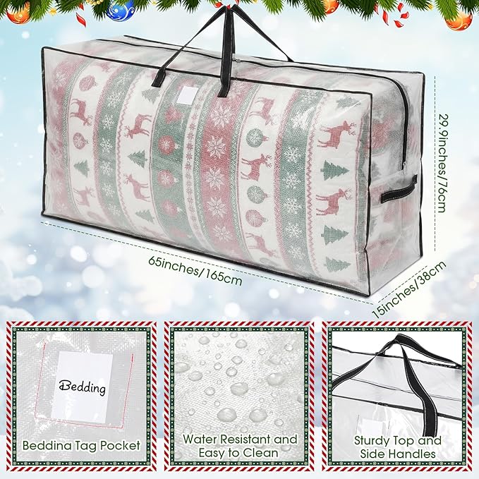 2 Pack Extra Large Christmas Tree Storage Bag 9 ft Artificial Tree, 126gallon Heavy Duty Moving Bag 65" Waterproof Clear Oversized Box with Handle Label Pocket for Camping College (Black)