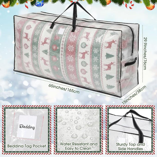 6 Pack Extra Large Christmas Tree Storage Bag 9 ft Artificial Tree, 126gallon Heavy Duty Moving Bag 65" Waterproof Clear Oversized Box with Handle Label Pocket for Camping College (Black)