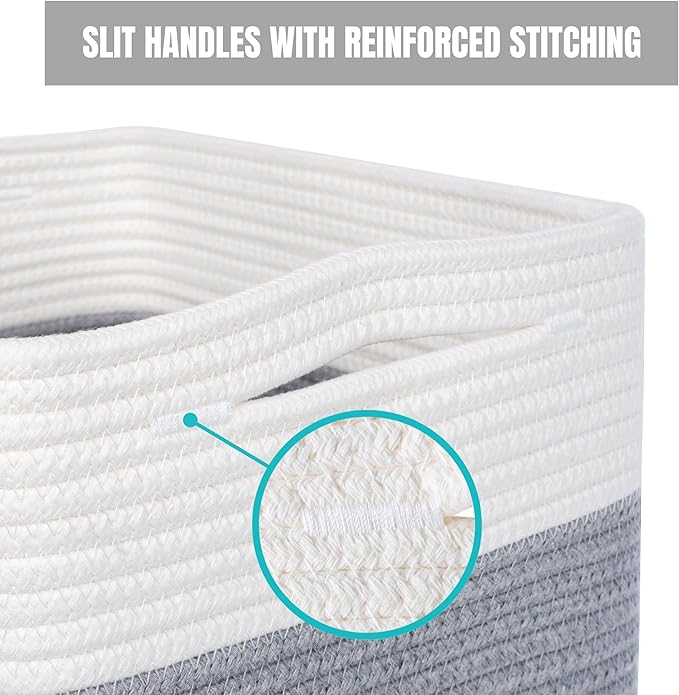 MINTWOOD Design 3-Pack 11x11in Woven Cube Storage Bin and Shelf Baskets, Cute Decorative Square Organizer for Closet, Classroom, Bathroom, Dog and Cat Toys, and Books, Grey