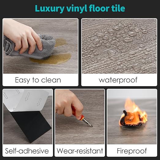 MULGREAT Peel and Stick Floor Tile, 54 Sq.Ft Self Adhesive Vinyl Flooring Plank, 36 Pieces Waterproof Heavy Duty Wood Grain Tiles, 36"x6" DIY Planks for Laundry Kitchen Apartment Home, Soft Grey