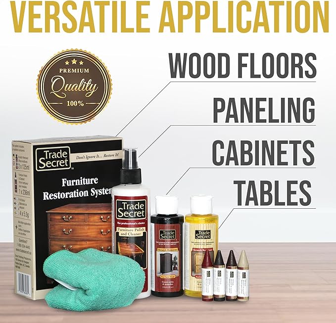 Trade Secret Complete Wood Furniture & Floor Restoration Kit - Scratch Repair and Polish System for Light and Dark Surfaces with Microfiber Cloth