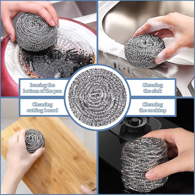GUEICN Stainless Steel Scrubber Scrubbing Scouring Pad Sponges Clean Pot Pan and Steel Wool for Kitchen Bathroom