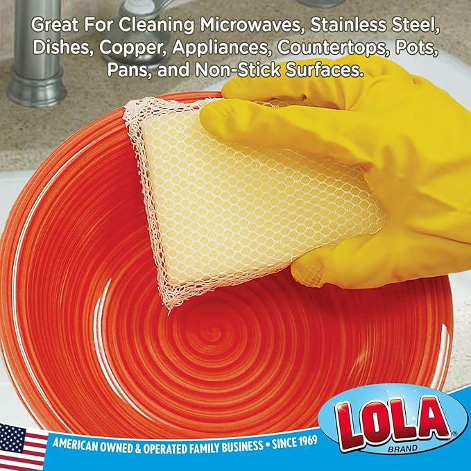 LOLA Microfiber & Nylon Net Sponges, 288 Pack, 144 Dual Sided Non-Scratch Sponge Pads & 144 w/Microfiber Cloth One Side and Nylon Net Other Side