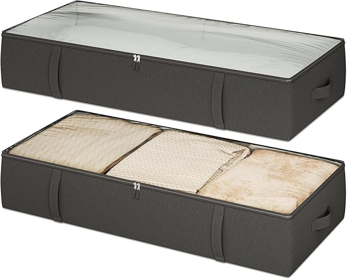 TidyCorner 2-Pack Under Bed Storage Containers, 8 Inches Tall Underbed Clothes Storage Organizer Bin with Sturdy Sidewalls/Bottom, Under the Bed Storage Bags 2 Storage Bins, Black