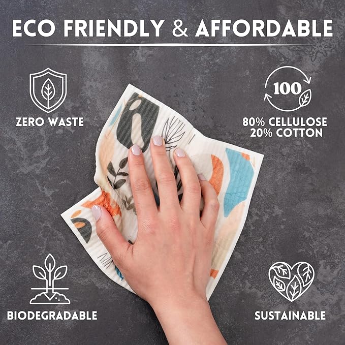 DECEE Swedish Dishcloths for Kitchen | 5 Pack Reusable Paper Towels | Washable | Swedish Dish Towels | Non-Scratch Cellulose Sponge Cloths | No Odor, Biodegradable Cleaning Cloths (Earthy)