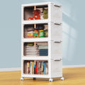 4 Tier Plastic Storage Bins with Lid 24QT, Stackable Storage Containers with Wheels, Folding Storage Boxes, Collapsible Storage Bins, Closet Organizers and Storage for Living Room,Office,Dorm