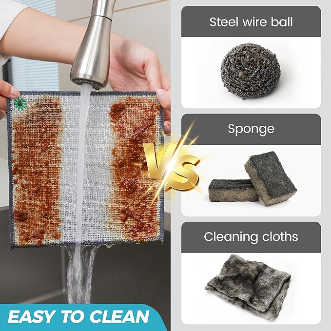UAFAP 24 PCS Non Scratch Wire Dishcloth, Cleans Fast Without Scratching, Stands Up to Stuck-on Grime, Multi-Surface Safe, Wire Dishwashing Rag Cleaning Power for Everyday Jobs 7.87“ x 7.87”