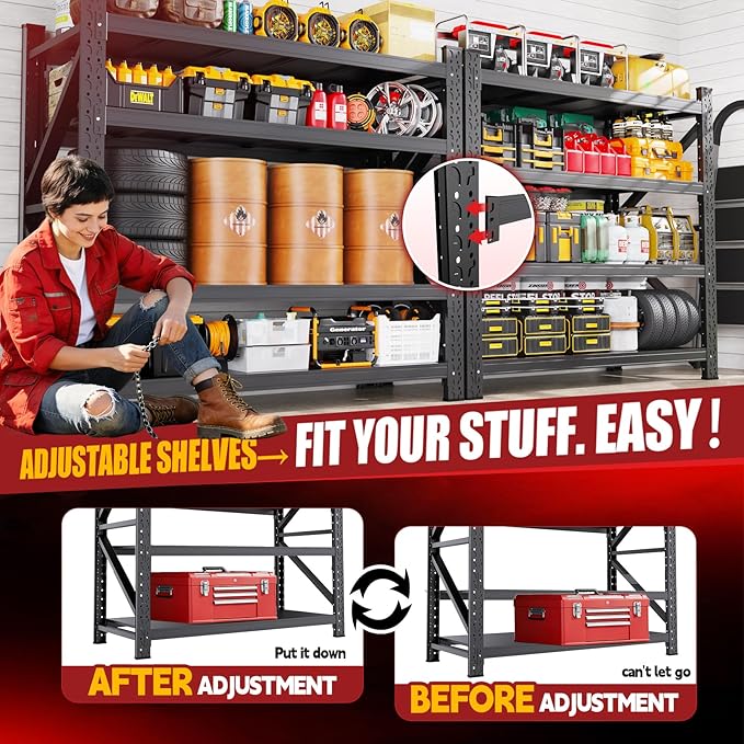 7000LBS Storage Shelves Heavy Duty, Metal Storage Shelves 4 Tier Units Adjustable Utility Rack Shelf, Heavy Duty Garage Racks Shelving for Basement, Industrial, Garage Shelving 70" W x 24" D x 70" H