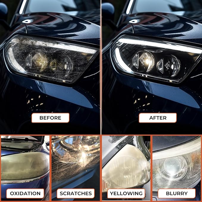 ISINFLASH Headlight Restoration Kit, Polish Restore Cleaner Clean Tool DIY Polishing, Sanding Discs, Scouring Pads for Electric Drill, 3 Easy Steps to Restore Sun Damaged Car Headlights Lens