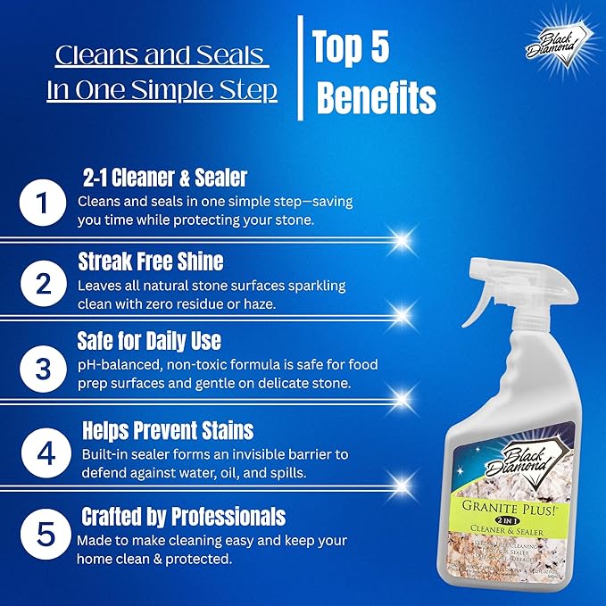 Granite Plus (Cleaner & Sealer) Deep Cleans & Seals All Natural Stone Countertops + Ultimate Grout Cleaner with Brush – Safe for Natural Stone - Acid Free - Lifts Dirt & Stains (2pack)