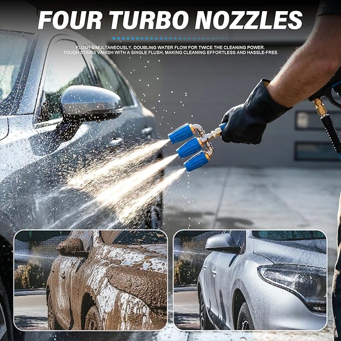 MEANLIN 4-in-1 Turbo Nozzle Pressure Washer Tip, 4000 PSI, 2.0 Orifice, 8-12 GPM, 360° Rotating Turbo Nozzle with 1/4" Quick Connector for Pressure Washer