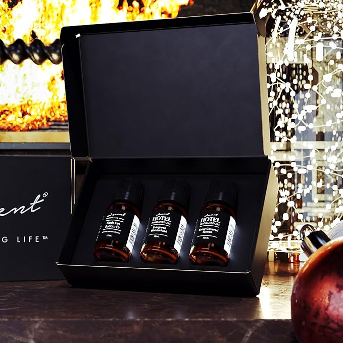 AirScent Christmas Tree Diffuser Oil 3 Pack Gift Set - 10 mL, 0.34 fl oz Fragrance Oil Set - Evergreen Wonderland, Fresh Cut Balsam Fir and Snow Covered Spruce Holiday Pine Scents