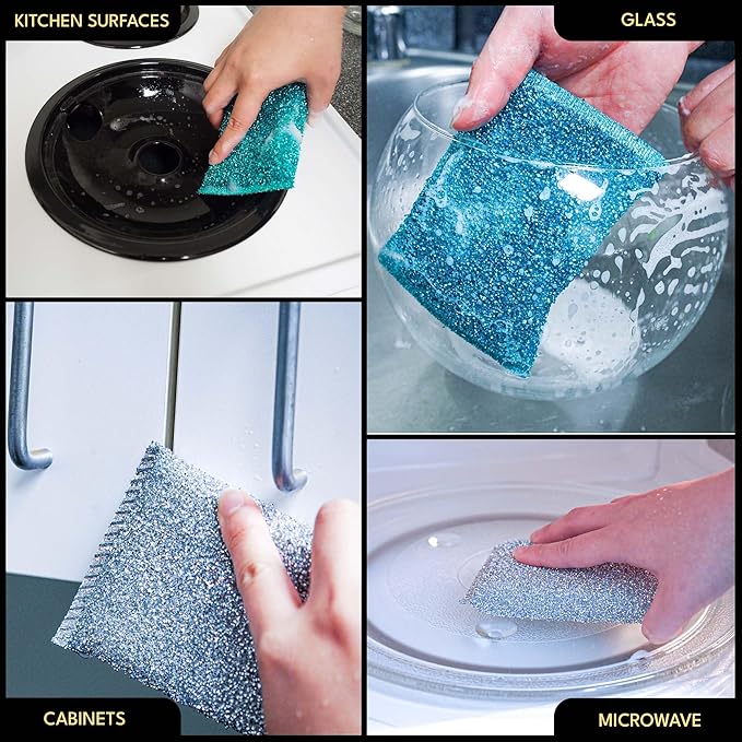 Sponges for Kitchen (3Pc Pack) - Non Scratch Dish Sponge or Dish Scrubber for Dishwashing - Kitchen & Household Cleaning Scrub - Scrubbers for Dishes, Pots, Pans, Sink - Durable & Long Lasting