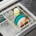 HANLE Small Dish Drying Rack in Sink, Expandable Stainless Steel Dish Drainers for Kitchen Counter, with Drain Board & Utensil Holder(White)