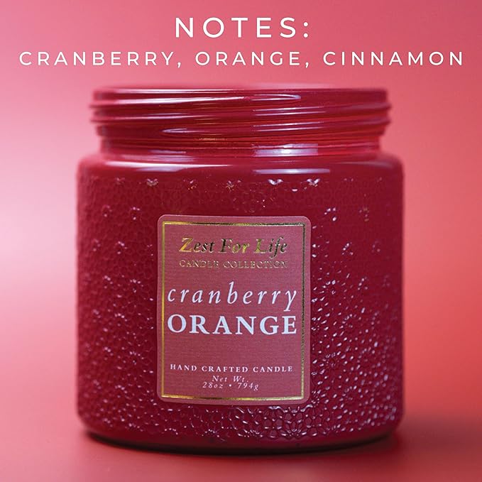 A Cheerful Giver - 28oz Large Scented Candle Jar with Lid- Zest for Life - 130 Hours of Burn Time, Gift for Women (Large, Cranberry Orange)