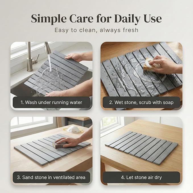 Quick Drying Large Stone Drying Mat for Kitchen Counter, Collapsible Dish Drying Rack, Diatomaceous Earth Dish Drying Mat, Durable Drying Stone, Practical Dish Drying Mats