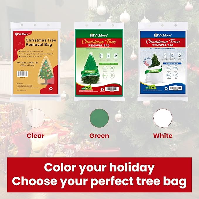 VicMore Christmas Tree Disposal Bag 9x6 ft Clear Plastic – Heavy-Duty, Tear-Resistant & Odorless Polyethylene for Real or Artificial Xmas Tree Removal, Storage & Moving