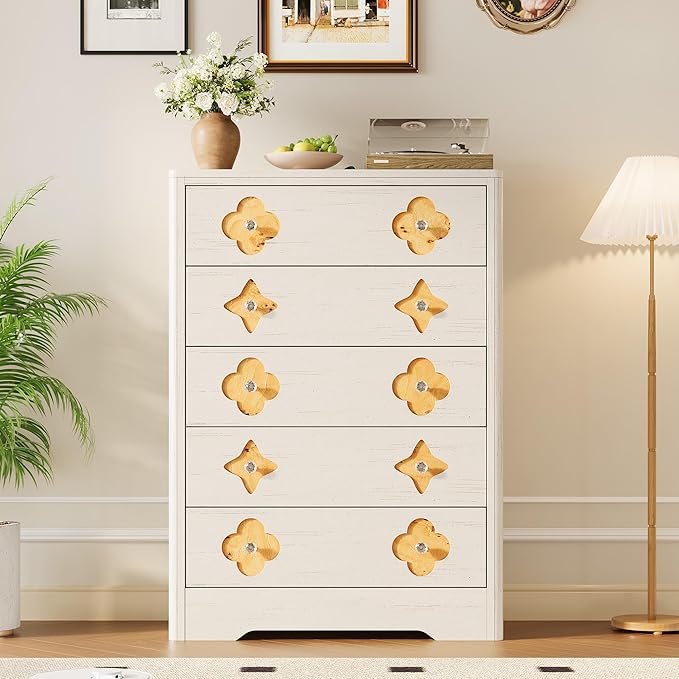 Garvee Dresser for Bedroom with 5 Drawers, 45'' Tall Chest of Large Decorative Drawer Front with Large Clothes Storage Cabinet, Wood Bedroom Dresser, TV Stand for Nursery, Living Room, Enterway
