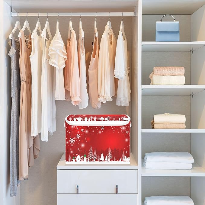 Bolaz Storage Bins with Lids and Handles, Christmas Tree Snowman Storage Box Storage Basket with Cover Collapsible Organizer Containers for Home Closet, Shelves