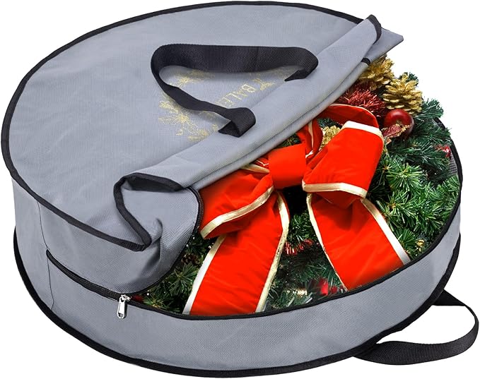 BALEINE 1 Pack Wreath Storage Container, Christmas Wreath Storage Bag with Reinforced Handle for Holiday Xmas (Grey, 36"X8")