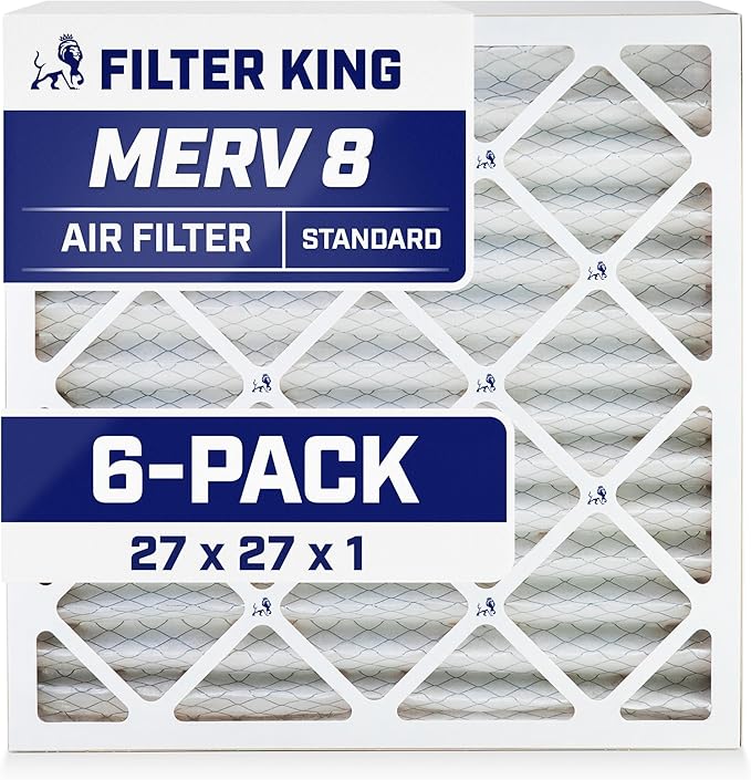 Filter King 27x27x1 Air Filter | 6-PACK | MERV 8 HVAC Pleated A/C Furnace Filters | MADE IN USA | Actual Size: 26.5 x 26.5 x .75"