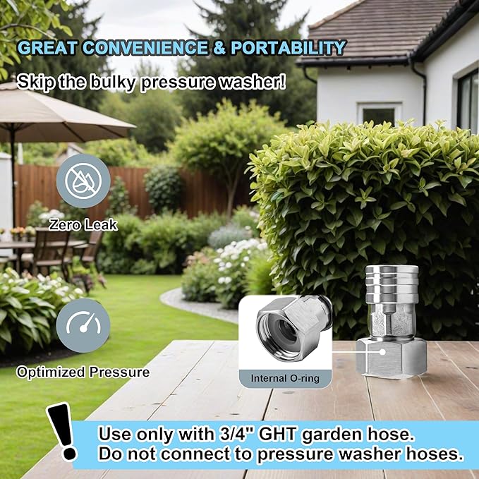 POWER TOWN Garden Hose to High Pressure Washer Attachment, Turn Water Hose into Power Washer Adapter 3/4” Female GHT to 1/4” Quick Connect, with 2 Nozzles Tips, Orifice 4.0