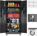 71" H Garage Storage Cabinet with Wheels and Pegboard,Lockable Metal Storage Cabinet with 5 Adjustable Shelves and Door for Garage, Office, Home, Assembly Required，Black