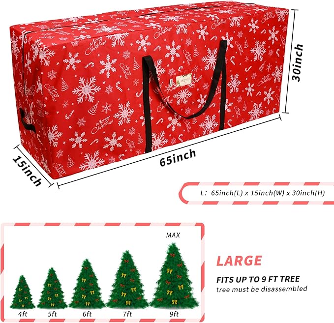 Christmas Tree Storage Bag 9 ft, 600D Oxford Tear-proof Xmas Tree Bag, Fits Up to 9 Foot Artificial Trees, Reinforced Handles & Zippered & Durable, Holiday Decoration Storage Bags, Red