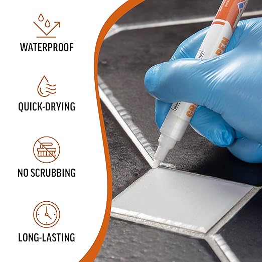 White Grout Paint Pen – Tile Grout Colorant & Sealer Marker, Quick-Dry, 3 Adjustable Tips (2-3 mm), Ideal for Bathroom, Shower, Kitchen Tiles – Restores Grout Lines