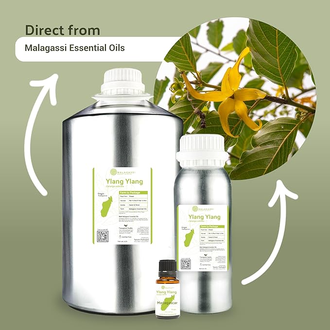 Ylang Ylang Essential Oil - Direct from Malagassi Essential Oils Madagascar - Steam Distilled - Aceite de Ylang Ylang for Aromatherapy, Diffuser, DIY Candle and Soap Making - 22lbs