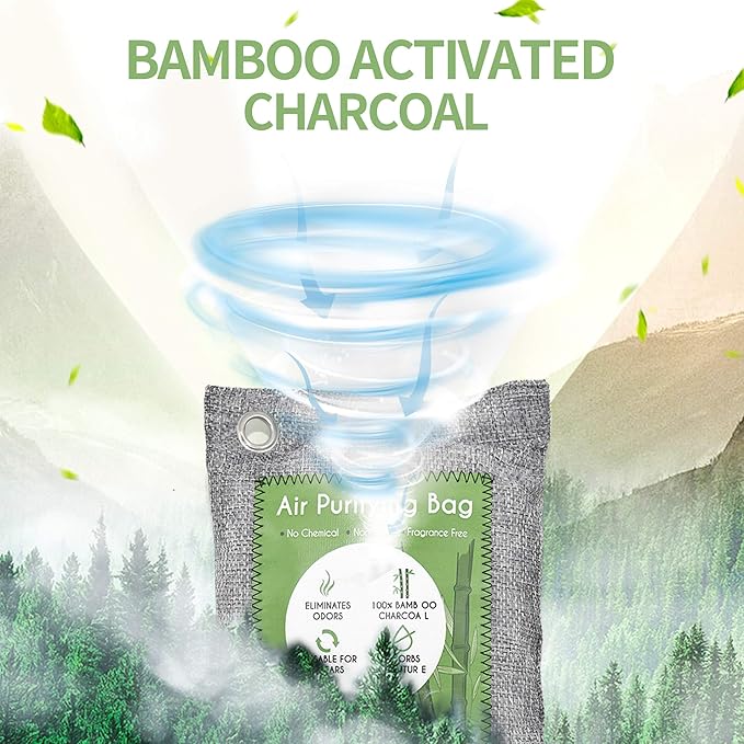 12 Pack Bamboo Air Purifying Bag, Activated Charcoal Bags Odor Absorber, Moisture Absorber, Natural Car Air Freshener, Shoe Deodorizer, Odor Eliminators For Home, Pet, Closet (6x50g, 6x150g)