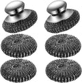 Ahasyyinan 6 Pcs Steel Wool Scrubber, Stainless Steel Scrubber Pads for Cleaning Dishes, Cast Iron, Grill, Stove, Oven, Sink, Stubborn Messes (2 Scrubber + 4 Pads)