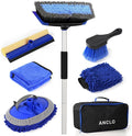ANCLO 62'' Car Wash Brush with Long Handle, Scratch-Free Car Wash Mop Kit with Wheel Tire Brush, Wash Mitt Towel, Windshield Squeegee, Car Cleaning Brush Kit for Cars RV Truck Boat