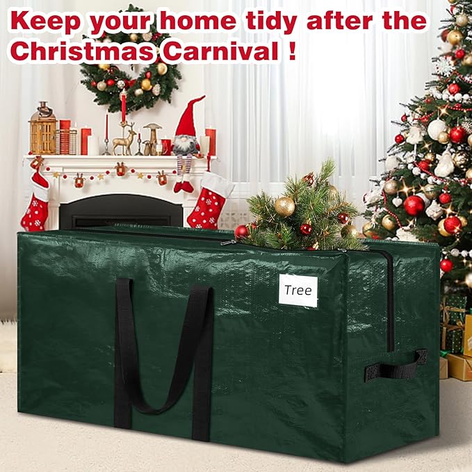Christmas Tree Storage Bag 7.5 Ft, Durable & Waterproof Xmas Holiday Tree Bag with Handles, Tag Pocket, Artificial Christmas Trees Storage Box, Garland Storage Container Tote, Green