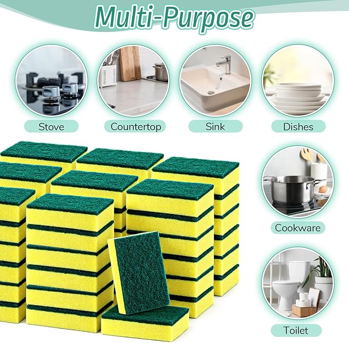 SHENLIU 50 Pack Non Scratch Scrouing Sponges, Kitchen Scrub Dish Sponge Cleaning Brush Scrubber Supplies for Household Cleaning Dishes Kitchen Apartment Car Bike