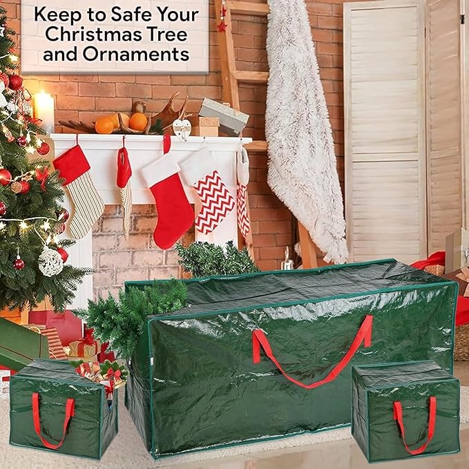 3pcs Christmas Tree Storage Bag 7.5 Ft with 2pcs Ornaments Bags, Waterproof, Reinforced Handles & Dual Zipper, Artificial Christmas Trees Storage, Extra Large Capacity