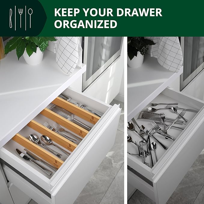 ROYAL CRAFT WOOD Adjustable Bamboo Drawer Dividers Organizers (17-22") - Expandable Drawer Organization Separators for Kitchen Utensils, Clothes, 4-Pack