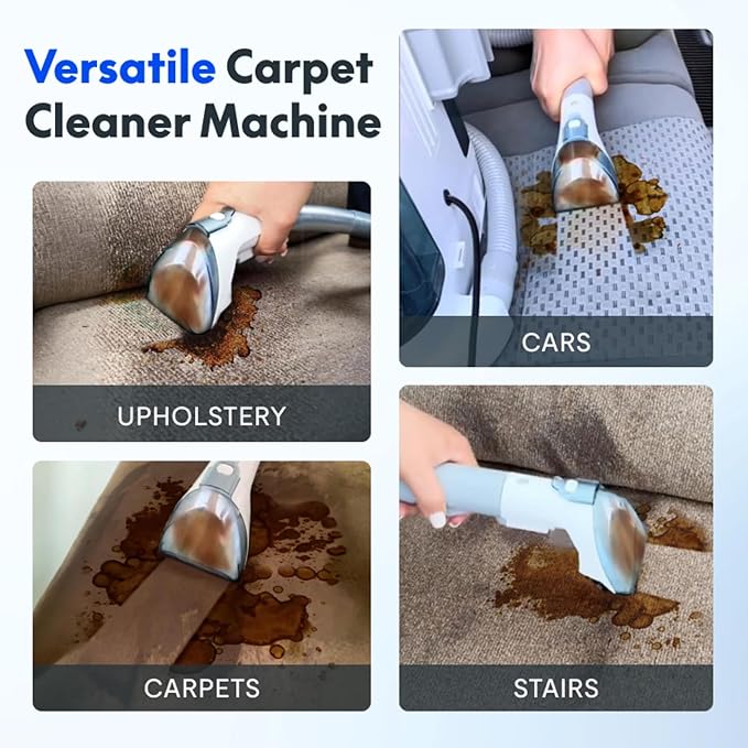 Carpet Cleaner Machine, Upholstery Portable StainRemover, Ordor & Stain & Spot Removr, Perfect for Pet Hair, Carpet, Area Rugs, Car and Coches, Strong Suction, White