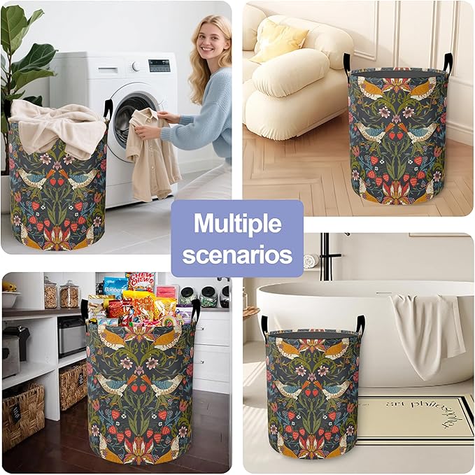 Laundry Basket, William Morris Floral Oxford Cloth Laundry Hamper With Handle Foldable Portable Clothes Storage Basket Storage Bag For Laundry Room/Bathroom/Bedroom/Dormitories