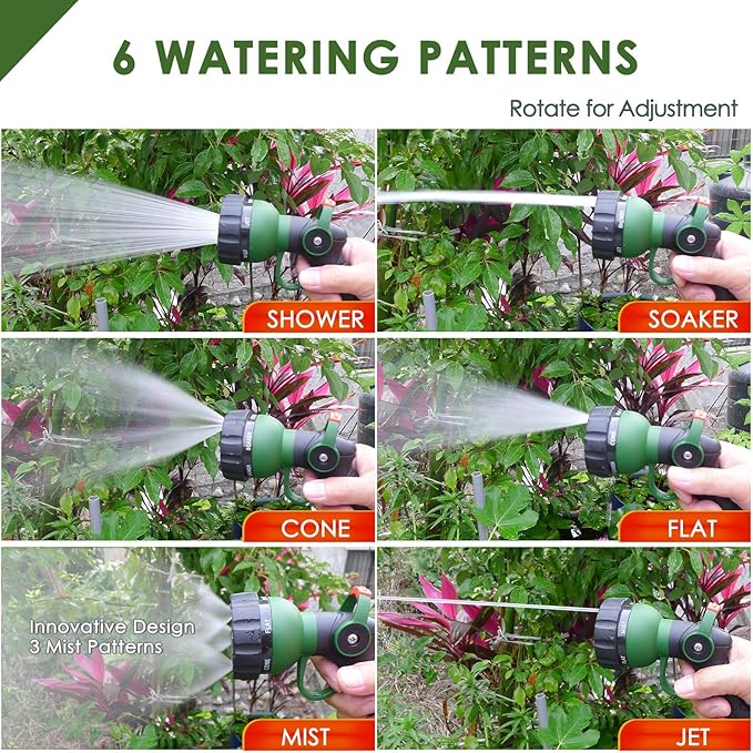 H2O WORKS Garden Hose Nozzle Thumb Control Heavy Duty Metal Water Nozzle with Adjustable Watering Patterns High Pressure Hose Nozzle Sprayer, Pefect for Car Washing and Pets Showering
