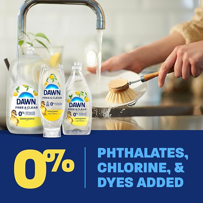 Dawn Free & Clear EZ-Squeeze Dish Soap Liquid, Dishwashing Liquid, Grease Removal, Lemon, 24.3 Fl Oz (Pack of 3)