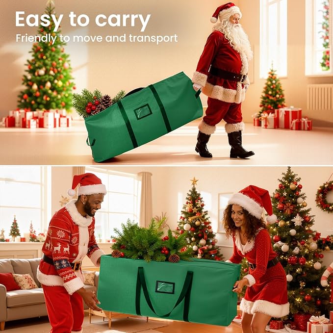 Heavy Duty Christmas Tree Storage Bag for Trees Up to 9ft – Waterproof, 600D Durable Zipper & Handles, Holiday Storage Solution (Green)
